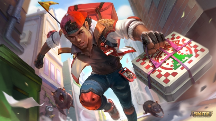 Xbalanque from Smite delivering pizza