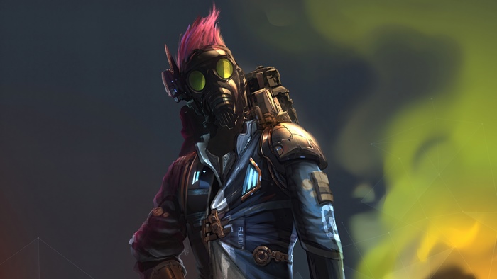 Cyberpunk character with gas mask and pink mohawk 4K