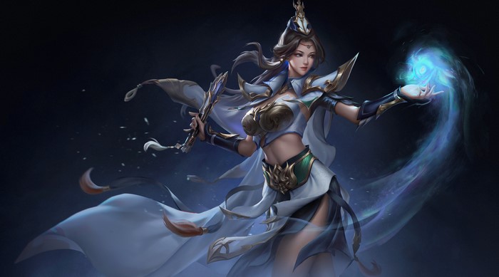 Fantasy Sorceress casting blue magic