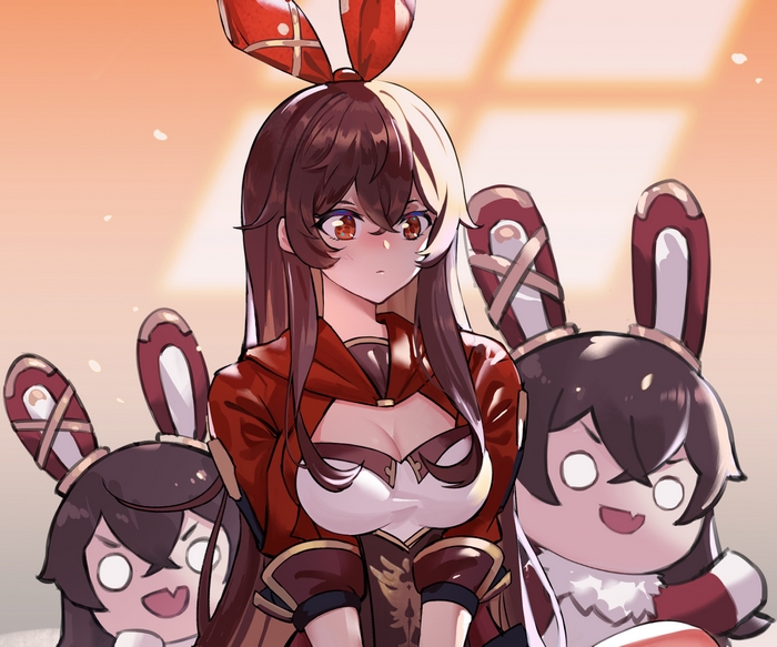 Amber from Genshin Impact with bunny companions