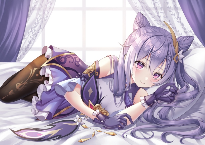 Keqing from Genshin Impact Relaxing Indoors