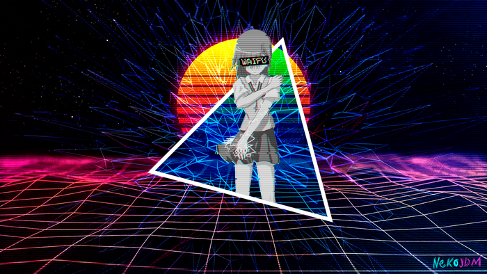 Mikoto Misaka from A Certain Scientific Railgun in Retro Wave Style