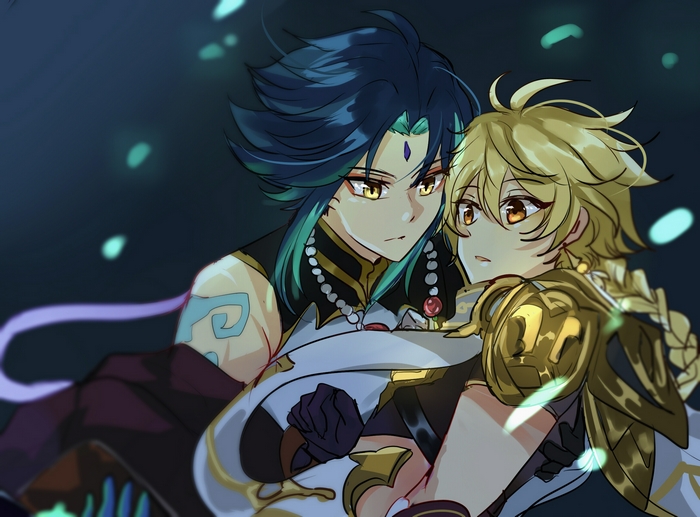 Aether and Xiao from Genshin Impact