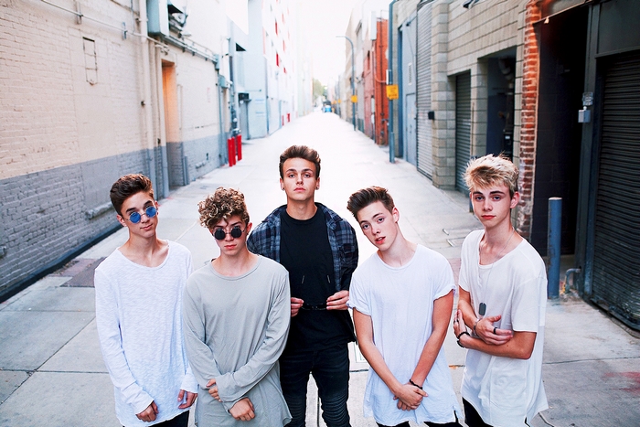Why Don't We band members in alley