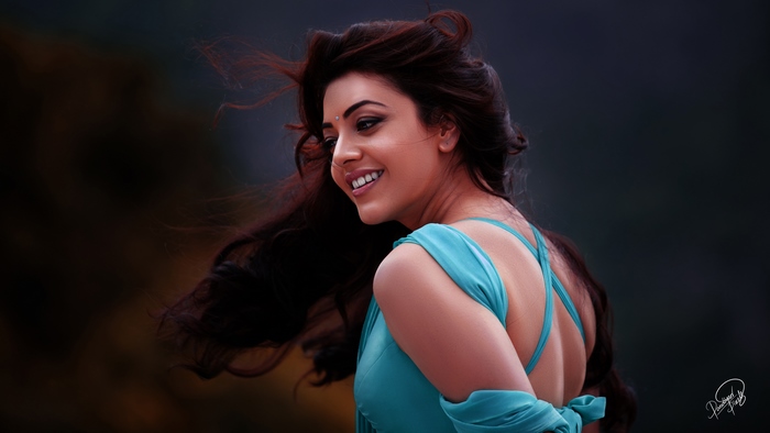 Kajal Aggarwal in a blue dress
