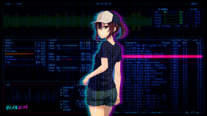 Misaka Mikoto with Bashtop