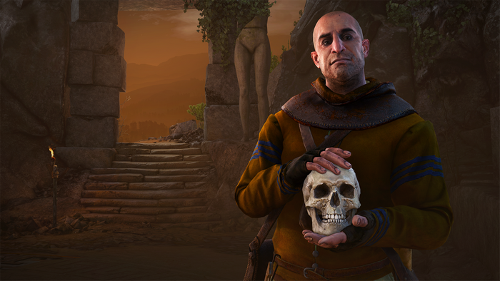 Gaunter O'Dimm holding a skull