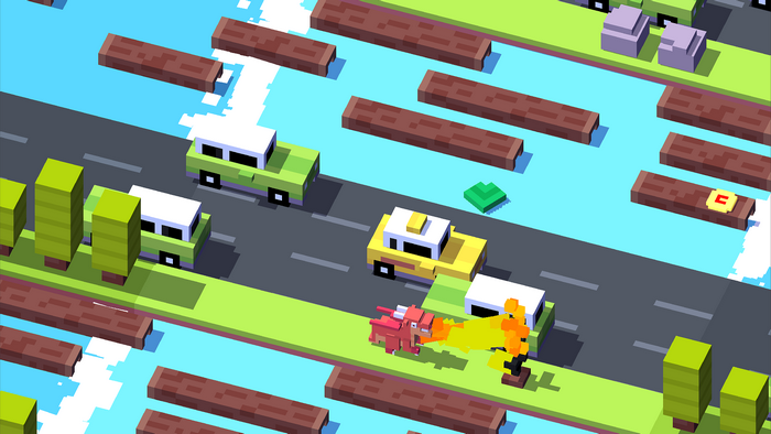Crossy Road Dragon attacking cars