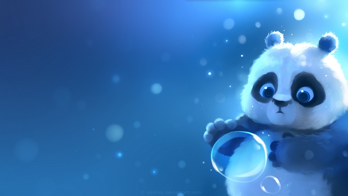 Panda playing with bubbles