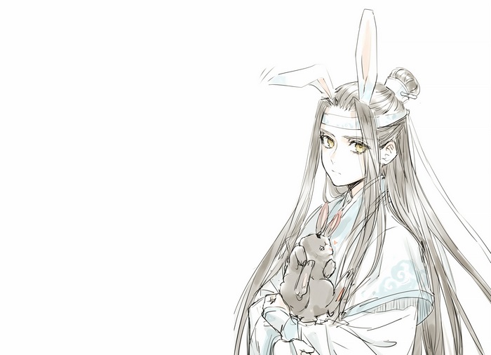 Lan Wangji from Mo Dao Zu Shi holding a rabbit