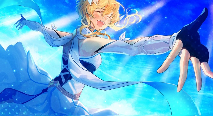 Lumine from Genshin Impact reaching out