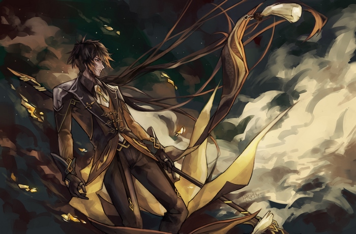 Zhongli from Genshin Impact with golden accents