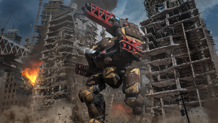 War Robots in a destroyed city