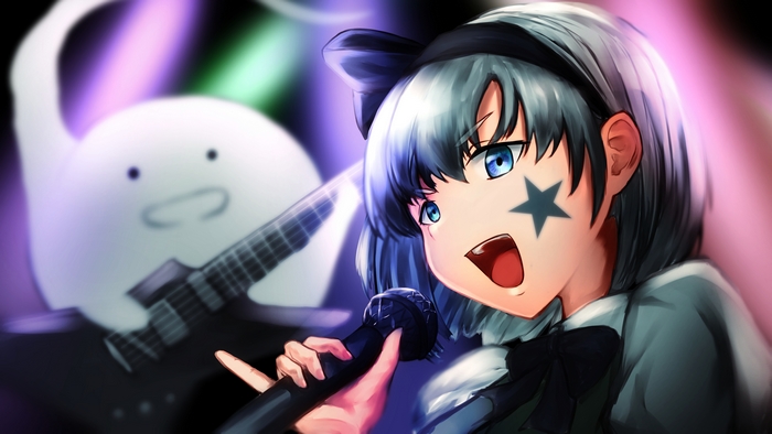 Youmu Konpaku from Touhou performing with Myon