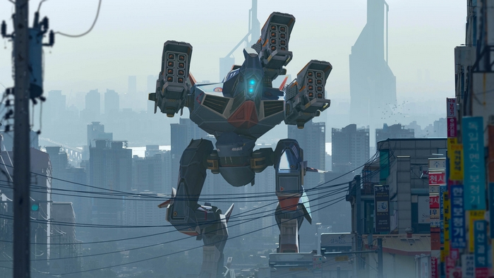 War Robots mech in a city
