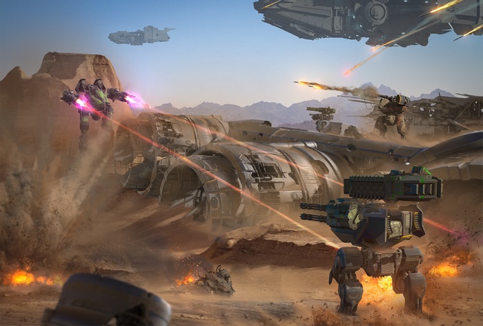 War Robots battle in a desert landscape