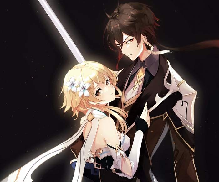 Lumine and Zhongli from Genshin Impact