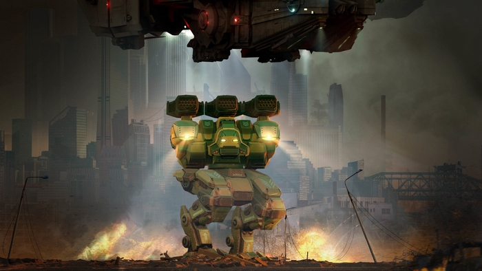 War Robots Mech in a Destroyed City