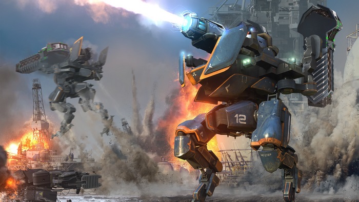War Robots battle scene with explosions