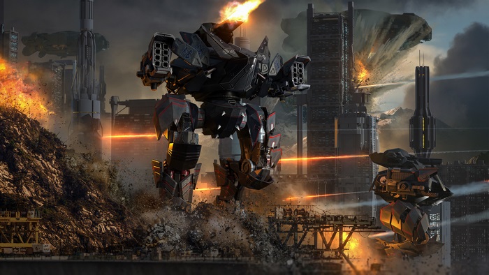 War Robots in a destroyed city