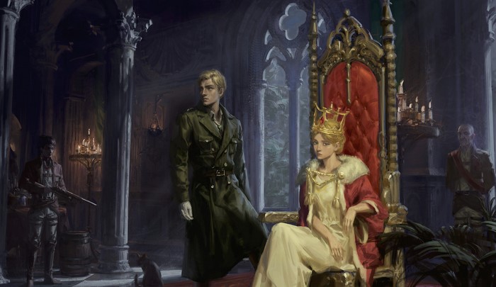 Erwin Smith and Historia Reiss in a throne room