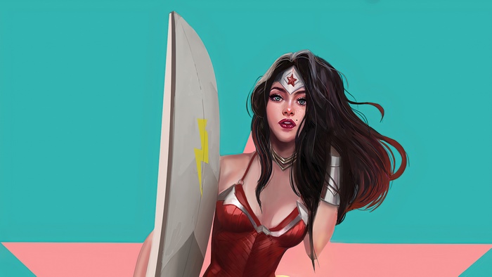 Wonder Woman with a surfboard