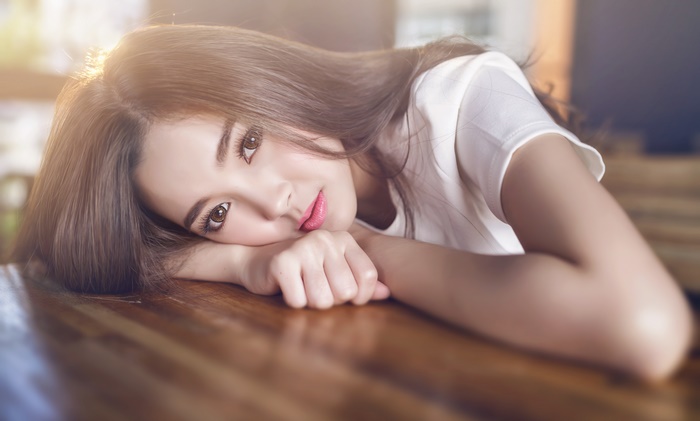 Asian Brunette Woman Model in Soft Light