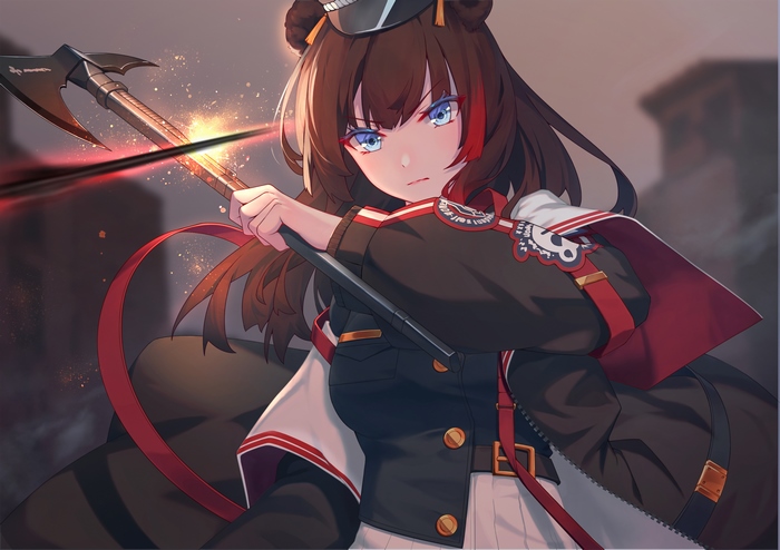 Zima from Arknights with an axe