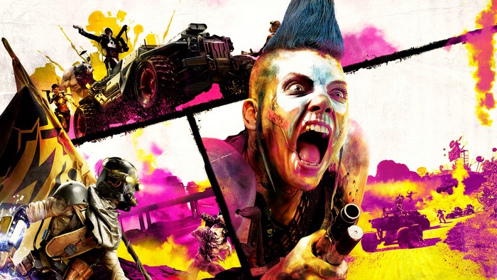 Rage 2 characters and vehicles in a wasteland