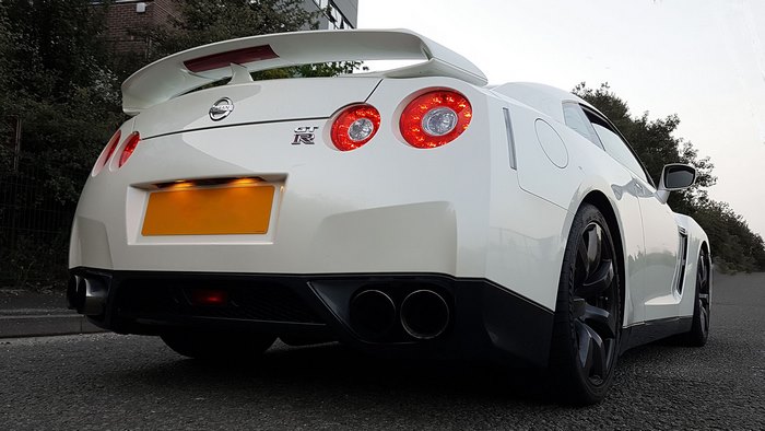 White Nissan GT-R R35 rear view