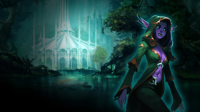 Elf character in a green hood near a castle