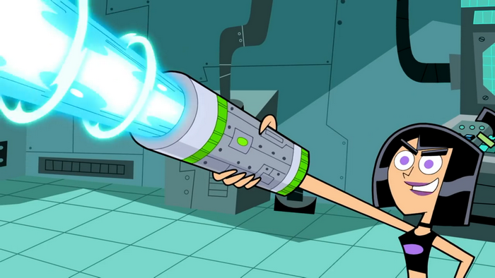 Sam Manson from Danny Phantom firing a ghost-catching device