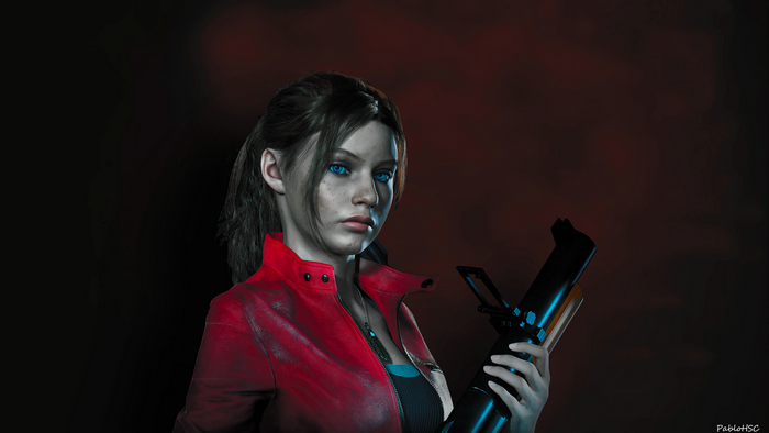 Claire Redfield from Resident Evil holding a weapon