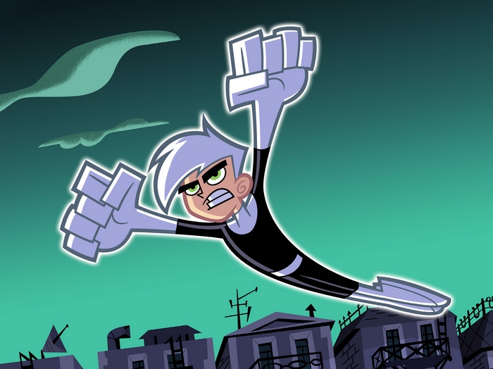 Danny Phantom flying over a city