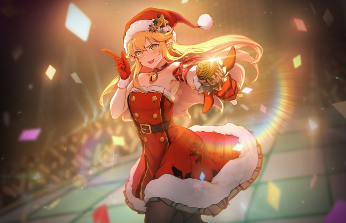 Anime Santa Elf Girl Singing into Microphone