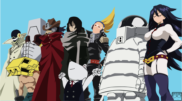 My Hero Academia characters Ectoplasm, Eraser Head, and others