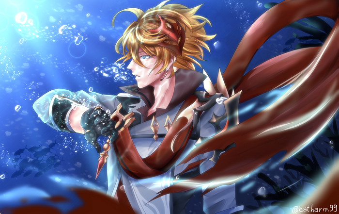 Tartaglia Childe from Genshin Impact underwater
