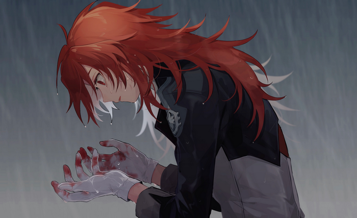 Diluc from Genshin Impact in Rain