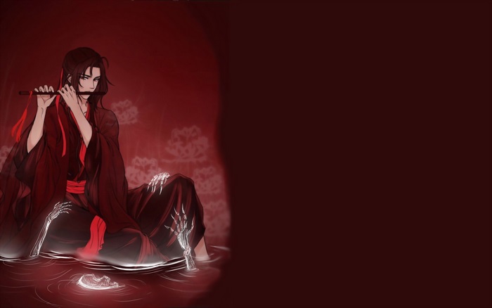 Wei Wuxian from Mo Dao Zu Shi playing flute in bloody water