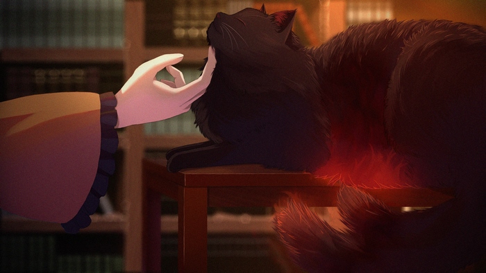 Black cat being petted by a hand