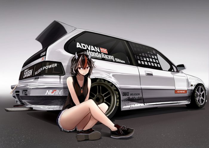 Seija Kijin from Touhou Project with Honda Civic