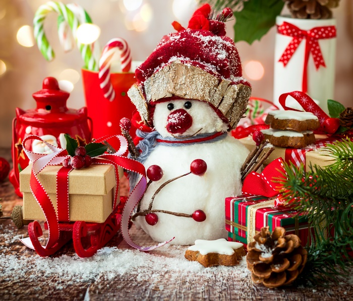 Christmas Snowman with Gifts and Candy Canes