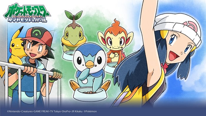 Ash Ketchum and Dawn from Pokémon Diamond and Pearl with starter Pokémon