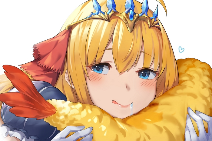 Pecorine from Princess Connect! Re:Dive with a large shrimp tempura