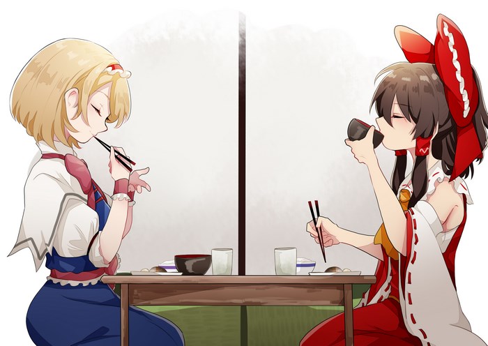 Alice Margatroid and Reimu Hakurei eating