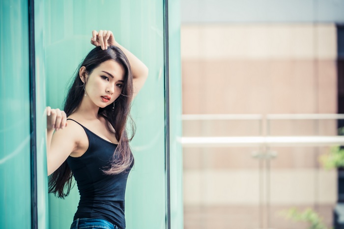 Brunette Asian Woman with Long Hair