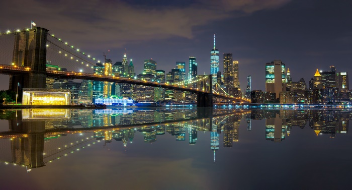 Brooklyn Bridge and New York City Skyline at Night