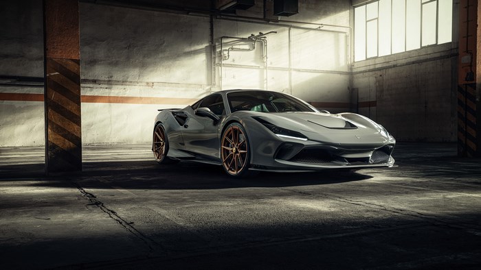 Silver Ferrari F8 Tributo Supercar in Garage