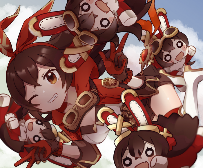 Amber from Genshin Impact with multiple chibi versions