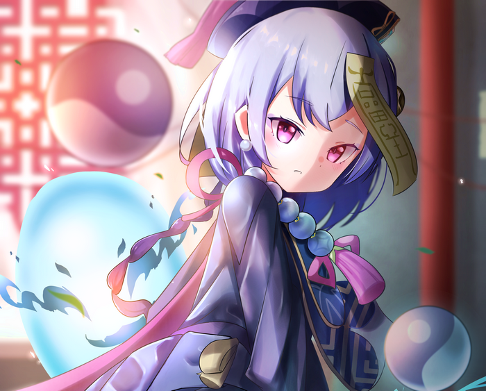 Qiqi from Genshin Impact with orbs